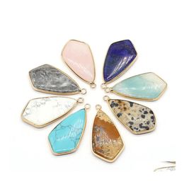 Arts And Crafts Point Style Turquoise Natural Stone Charms Rose Quartz Crystal Pendant For Earrings Necklace Jewellery Making Sports20 Dh8Ut