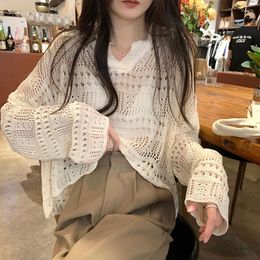 Women's T Shirts GG0480 Thin Hollow Out Long Sleeve Sweater Lazy Style Design Sense Wearing Sunscreen Hoodie Outside Fashionable Top