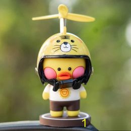 Interior Decorations Rubber Yellow Duck for Car Accessories Interior Cute Toy Ornament Instrument Panel Decoration with Helmet And Propeller T221215