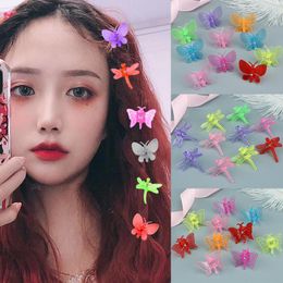 Hair Accessories Mini Child Cartoon Transparent Catch Clips Candy Color Cute Animal Butterfly Dragonfly Plastic Clip Girls