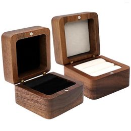 Jewelry Pouches Ring Box Solid Wood Square Small Storage Case Organizer Holder For Wedding Marriage Proposal Friend Daughter Girlfriend