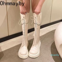 Boots 2023 Women Long Ladies Back Zipper Thick Heel Knight Fashion Knee High Lace Up Shoes 220929