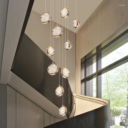 Pendant Lamps Nordic Gold Plated Villa Duplex Staircase Living Room Crystal Chandelier Mall Exhibition Hall Hanging Line