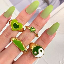 Colorful Heart Ring Set Wholesale Y2K Jewelry Candy Color Tai-Chi Flowers Adjustable Color Drip Metal Rings