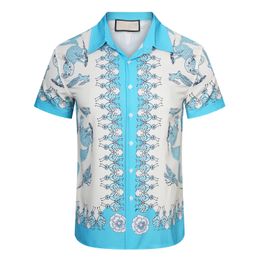 Hawaii Style Men Casual Shirts Fashion Designer Cotton Silk 3D Letter Print Business Bowling Summer Beach Short Sleeve Shirts