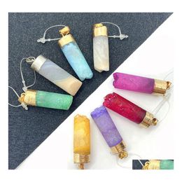 Arts And Crafts Colorf Druzy Crystal Stone Cylindrical Charms Pendant For Jewellery Making Chakra Reiki Healing Green Pink Yellow Pend Dhzuj