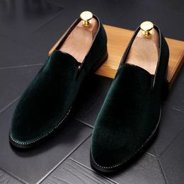 New Gentleman Velvet Pointed Toe Flat Casual Shoes Black Green Red Wedding Dress Groom Driving Loafers Mocassins Homecoming