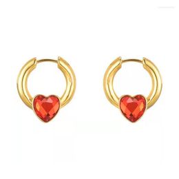 Hoop Earrings Love Gemstone Temperament Exquisite Peach Heart French Light Luxury Fashion Trend Sweet All-Match Jewelry Gift
