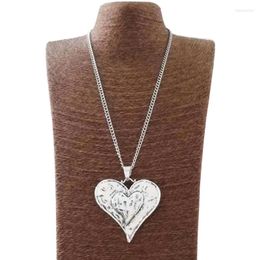 Chains 1 X Tibetan Silver Metal Large Statement Abstract Heart Pendant Necklaces On Long Link Chain Lagenlook 34"