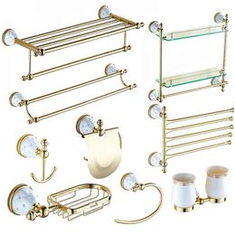 Bath Accessory Set Crystal Brass Gold Bathroom Hardware Sets Wall Mounted Ceramic Base Products Diamond Stars Accessories