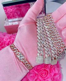 Link Bracelets 9mm White Band Cuban Pink Cz Chains Necklace Fashion Hiphop Jewelry 17cm 19cm Iced Out Bracelet Bangle For Women Men