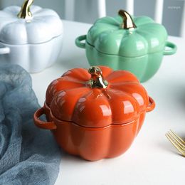 Bowls Pumpkin Shape Bowl With Lid Ceramic Soup Salad Cereal Bakeware Oven Baking Pan Kitchen Novelty Party Festival Decoration