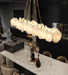 Chandeliers Lustre Chandelier Luxury Copper Living Room LED Modern Natural Marble Dining Rectangular Decorative Lamp