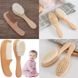 Newborn Brush And Comb Set Soft Bristles Brush Wooden Comb Infant Natural Wool Kids Care Kit Comb Brush DHL