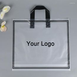 Storage Bags 10 Pcs Custom Logo Transparent Plastic For Business Gift Clothing Pack With Loop Handle Shopping Personalised