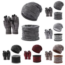 Berets Gloves Scarf Set Knitted Hats For Men And Women Autumn Winter Velvet Thickened Bibs 3 Piece