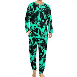 Men's Sleepwear Neon Splash Pyjamas Abstract Print Casual Nightwear Mens 2 Pieces Graphic Long Sleeve Cute Oversized Pyjama Sets