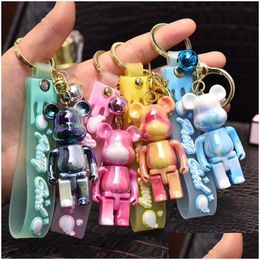 Decompression Toy Cartoon Acrylic Threensional Violent Bear Keychain With Colour Lanyard Cute Twocolor Gloomy Car Key Chain Bag Ornam Dhfup