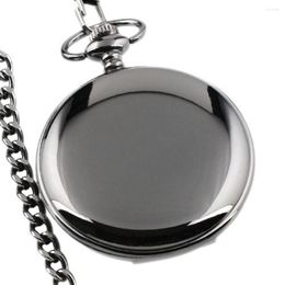 Pocket Watches Classic Black Smooth Steampunk Fashion Quartz Watch Men With Fob Nacklace Mens Womens Gift Chain