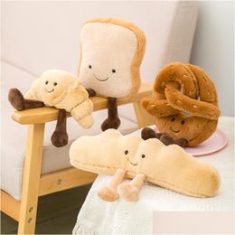 Stuffed Plush Animals 2022 New Soft Cartoon Figure Pretzel Crossant Toast Bread Doll Food Toy Baguette Poach Egg Decor Ups Drop De Dhv3Z