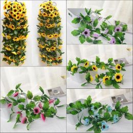 Decorative Flowers Artificial Sunflower Garland Flower Vine Wedding Floral Arch Home Decor Silk