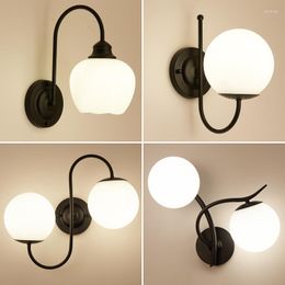 Wall Lamp Modern Led Light Fixture Glass Ball Bedside Loft Simple Double Head Aisel Corridor Living Room Home Decoration