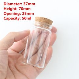 Garrafas de armazenamento 6 PCs/lote 25 37 70mm 50ml Little Glass Bottle Stopper Dragees Jars para Spice Candy Contêineres Tubo de teste