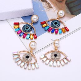 S3369 Fashion Jewelry Colorful Rhinestone Evil Eye Dangle Earrings For Women Geometric Blue Eyes Stud Earrings