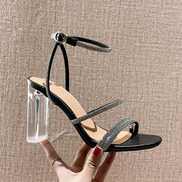 Dress Shoes 2022 Rhinestone Internet Celebrity Chunky Heel High Heels Crystal Plus Size Roman Sandals For Women