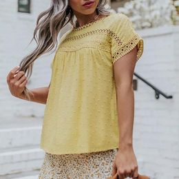 Women's Blouses Women Shirt Versatile Pullover Top Sweat Absorbing 3D Cutting Beautiful Crochet Lace Summer