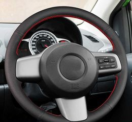 Customised Car Steering Wheel Cover Cowhide Leather Braid Car Accessories For Mazda 2 2008 2009 2010 2011 2012 2013 2014