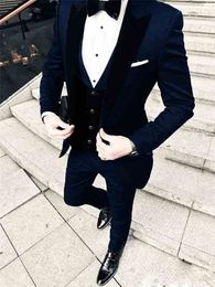 Custom-made Groom Tuxedos One Button Men Suits Peak Lapel Groomsmen Wedding/Prom/Dinner Man Blazer Jacket Pants Tie Vest M209