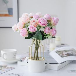 Decorative Flowers White Artificial Pink Silk Tea Rose Buds Vase For Home Decor Scrapbooking Christmas Party Wedding Fake Plants