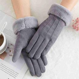 Five Fingers Gloves Warm Winter Ladies Full Finger Genuine Leather for Women Fur Real Mitten