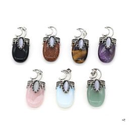 Arts And Crafts Natural Stone 7 Chakra Charms Retro Moon Shape Pendant Rose Quartz Healing Reiki Crystal Finding For Diy Necklaces J Dhjua