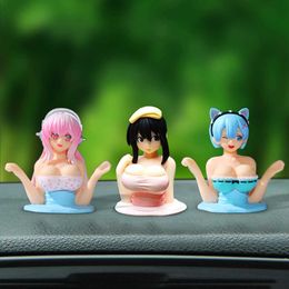 Interior Decorations Kanako Chest Shaking Girls Car Ornaments Cartoon Kawaii Anime Statue Car Dashboard Sexy Doll Figurine Car Decorations Toy Gifts T221215