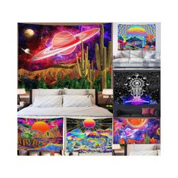 Tapestries Planet Tapestry Trippy Mountain Psychedelic Galaxy Space Fantasy Mushroom Magic River Landscape Drop Delivery Home Garden Otajh