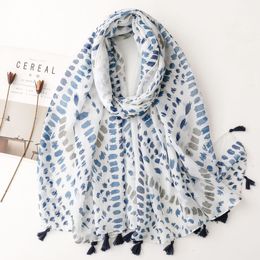 Small Fresh Fashion Scarves Celebrity Polka Dot Geometric Cotton Linen Hand Scarf Bali Silk Scarf Blue Warm Shawl