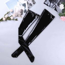 Women Socks Sexy Stockings Mens Latex Long Sock Anti-Skid Soft Wetlook PU Leather Thigh High Footed Club Wear Exotic Lingerie