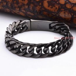 Link Bracelets Black Punk Mens Stainless Steel Bracelet Classic Wrist 15mm Wide Bangle For Men 21cm