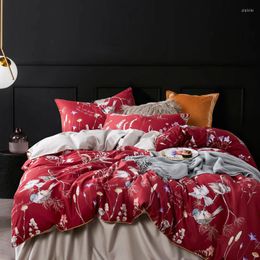 Bedding Sets Long-staple Cotton Satin Digital Print Set 4pcs Wedding Quilt Cover Sheet Pillowcase Flower Bird Luxury