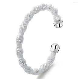 Bangle 925 Sterling Silver Twisted Network Bangles For Women Aesthetic Cuff Bracelets Luxury Quality Fashion Jewellery