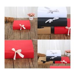 Gift Wrap Fashion Paper Box Solid Colour Packaging Candy Case Jewellery Makeup Container Bow Ribbon High Quality 2 5Mz F2 Drop Delivery Otub8