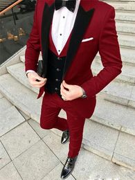 Custom-made Groom Tuxedos One Button Men Suits Peak Lapel Groomsmen Wedding/Prom/Dinner Man Blazer Jacket Pants Tie Vest M217