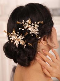 Headpieces Gold Wedding Flower Hair Comb Vintage Women Jewellery Clips For Bride's Accessories Bridal Headwear