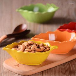 Bowls Cute Candy Colour Ceramic Leaf Baking Bowl Fruit Oven Microwave Baked Rice Children's Breakfast Plate