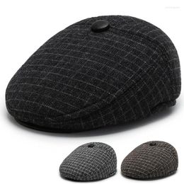 Berets Man Cap Autumn Winter Hat With Ear Flap Elder Male Dad Warm Flat Wool Blend Men Beret