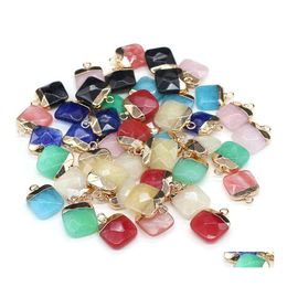 Arts And Crafts Delicate Natural Stone Charms Square Rose Quartz Lapis Lazi Turquoise Opal Pendant Diy For Bracelet Necklace Earring Dhpnl