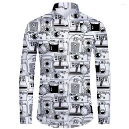 Men's Casual Shirts 3D Printed Men's Fashion Vintage Car Camera Lsland Spring And Autumn Long Sleeve Floral Shirt 2023 Large 5XL Shirir
