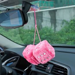 Interior Decorations Fuzzy Plush Dice with Dots Retro Square Plush Hanging Mirror Fuzzy Dices for Pink Car Interior Ornament Decoration T221215